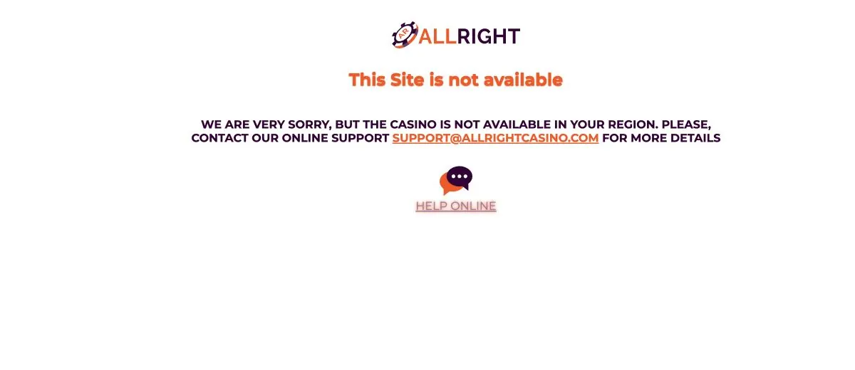 AllRight Casino unavailable in the UK message