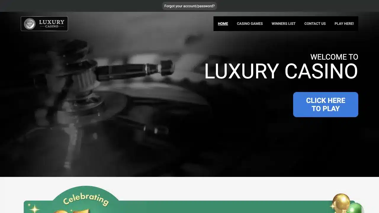Luxury Casino homepage, the current destination for several Apollo Entertainment casino domains