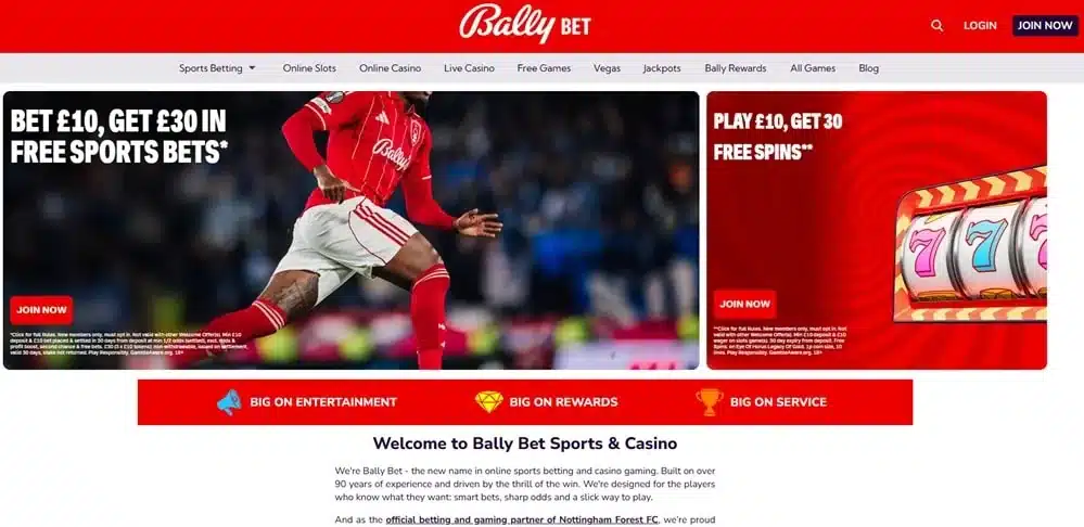 Bally Casino sister sites screenshot