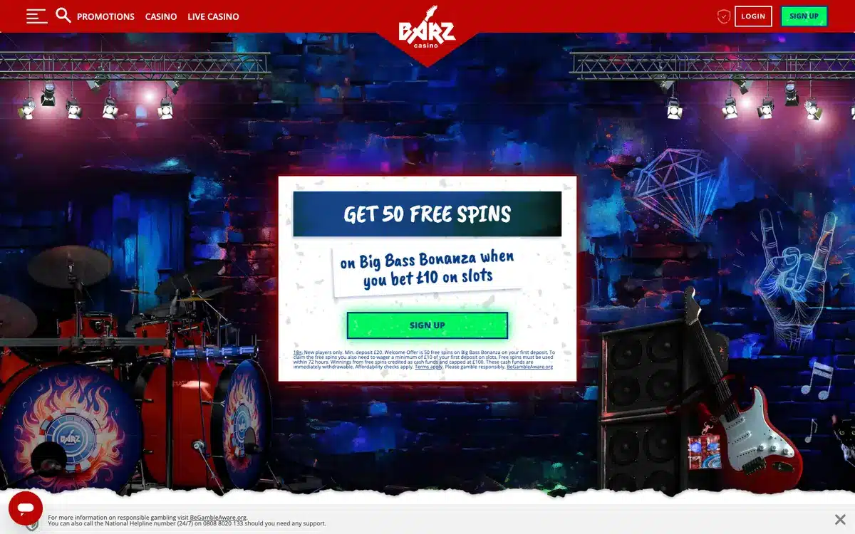 Barz Casino homepage screenshot – July 2026