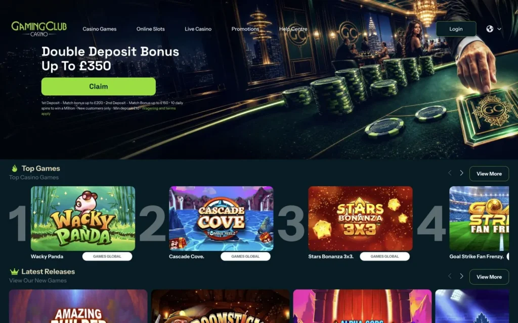 Current Gaming Club homepage in the former Bayton casino network
