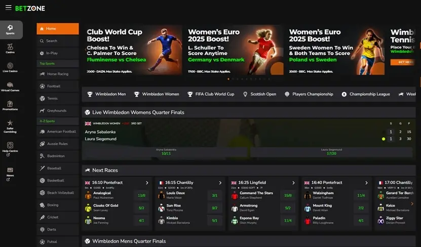 Bet Zone homepage screenshot – archived before the December 2025 closure