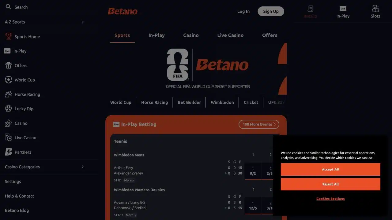Betano UK homepage screenshot