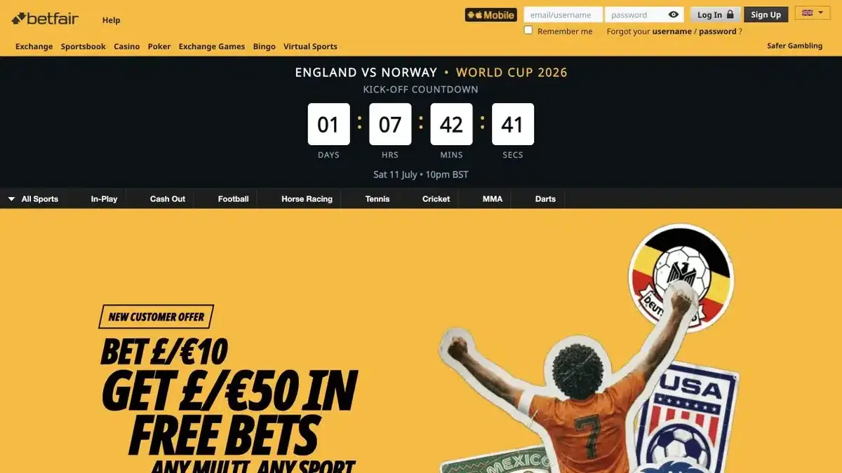 Betfair betting exchange and sportsbook homepage