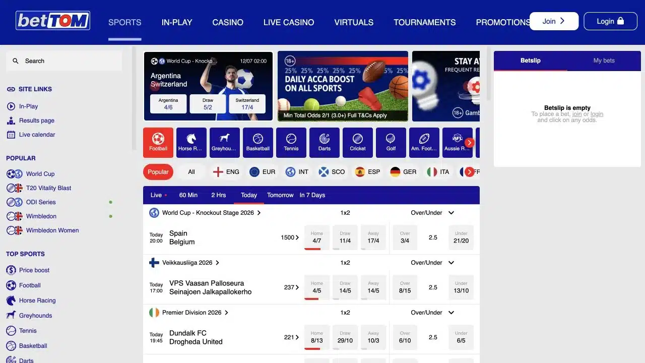 BetTom homepage screenshot