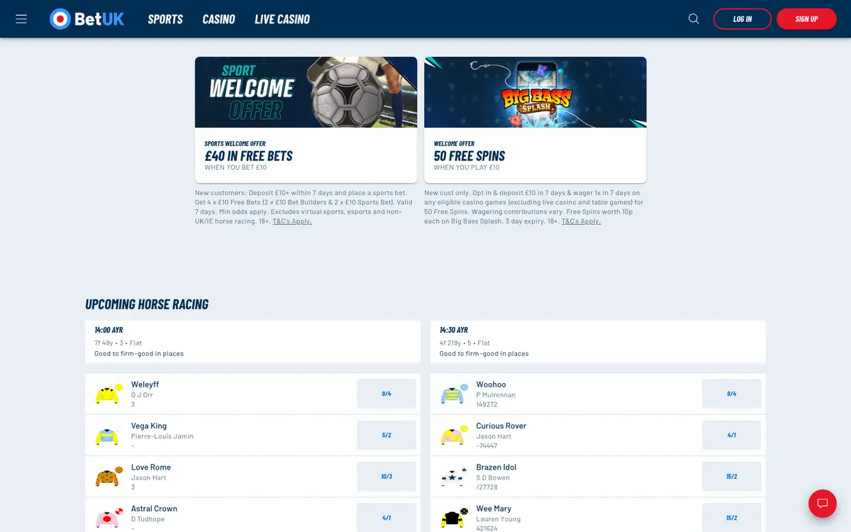 Bet UK homepage screenshot – July 2026