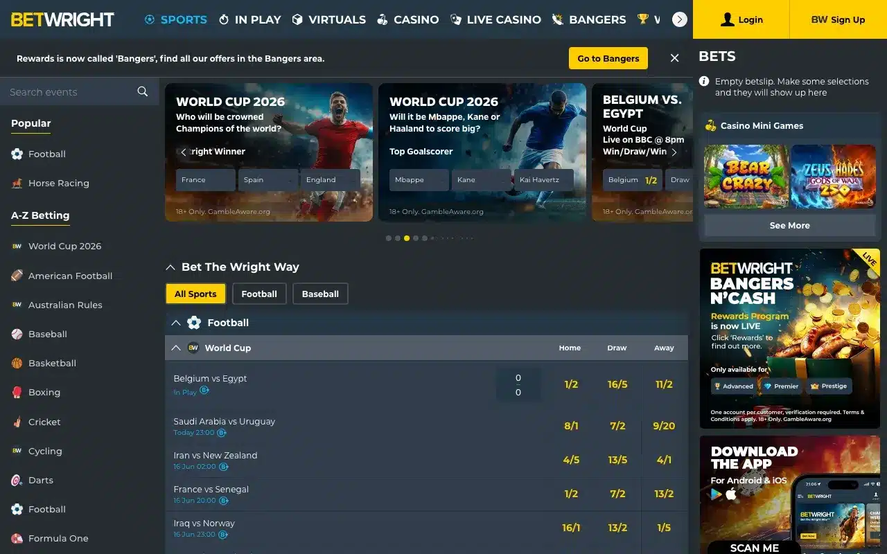 BetWright homepage screenshot