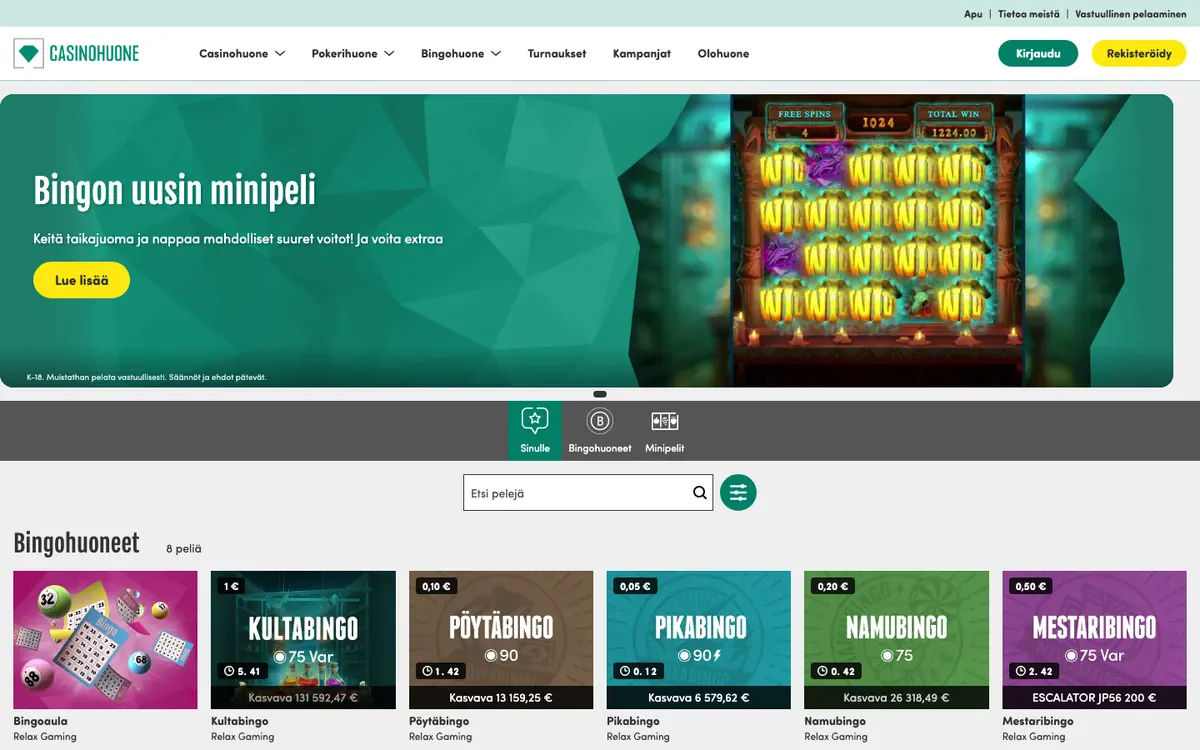 Bingohuone homepage screenshot - July 2026