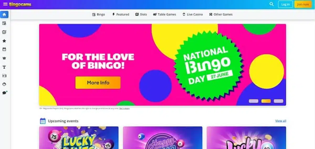BingoCams homepage before the bingo site closed
