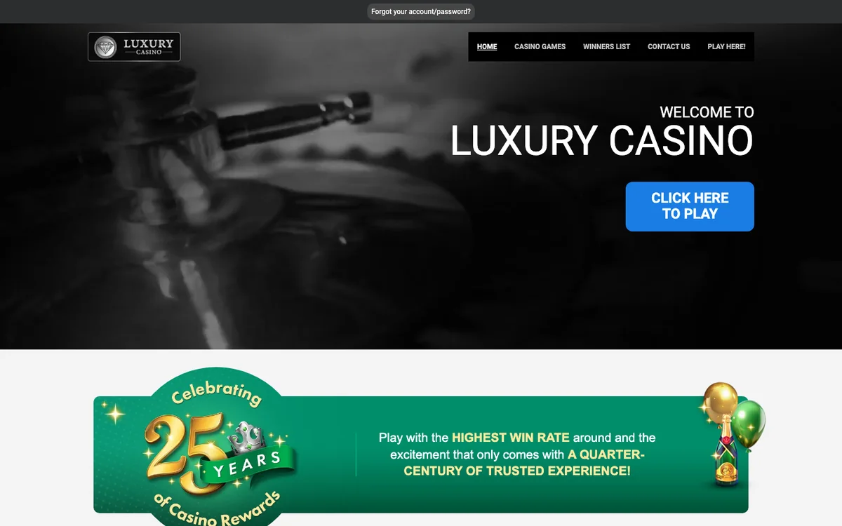Luxury Casino homepage reached from the Blackjack Ballroom UK domain