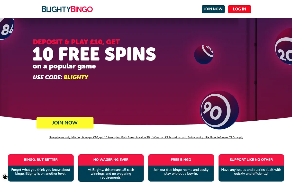 Blighty Bingo homepage screenshot – July 2026