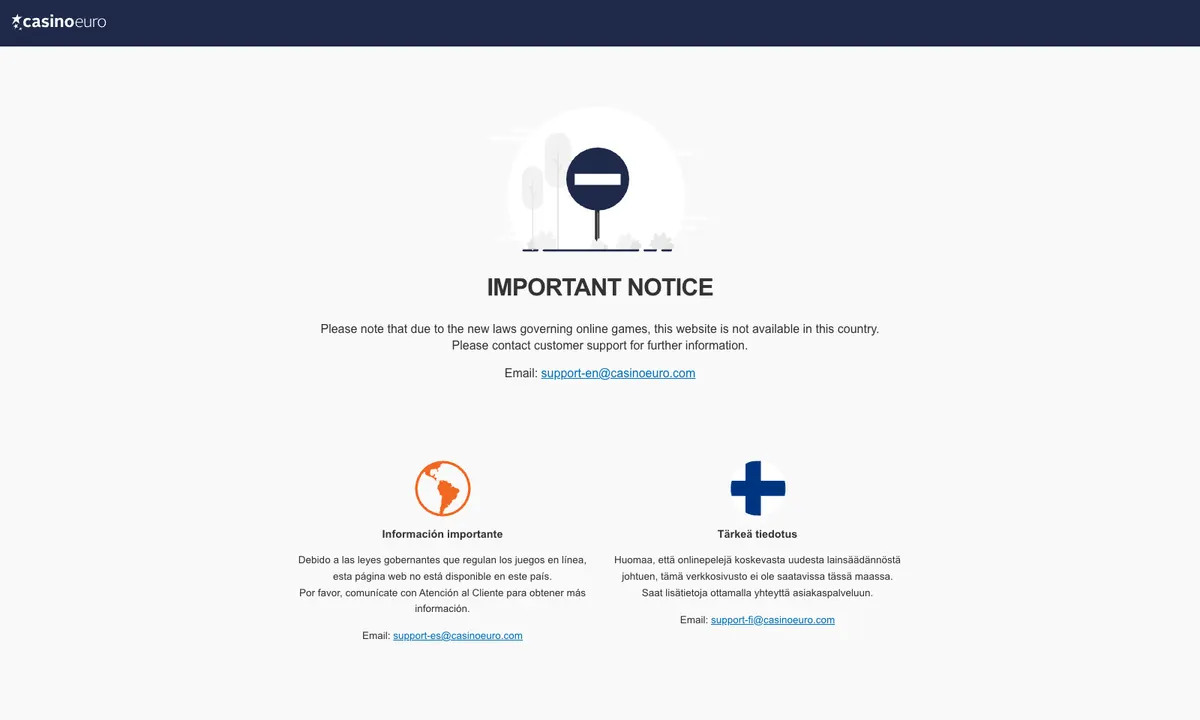 CasinoEuro website notice showing the site is unavailable in the UK