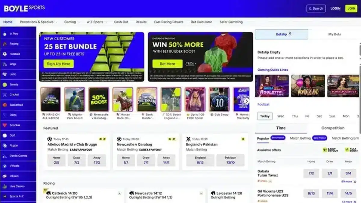 Boyle Games screenshot – July 2026: the BoyleSports platform its domain now serves