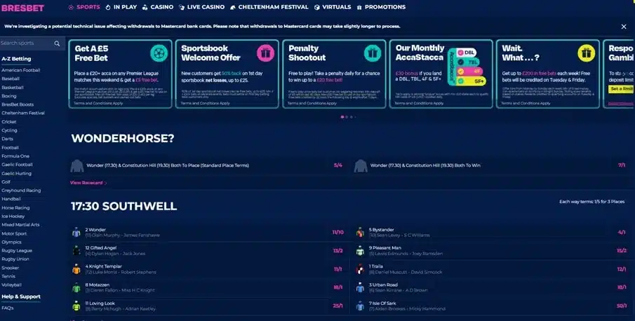 BresBet homepage screenshot