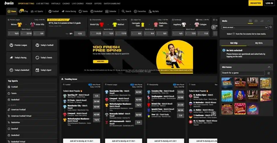 Bwin homepage screenshot