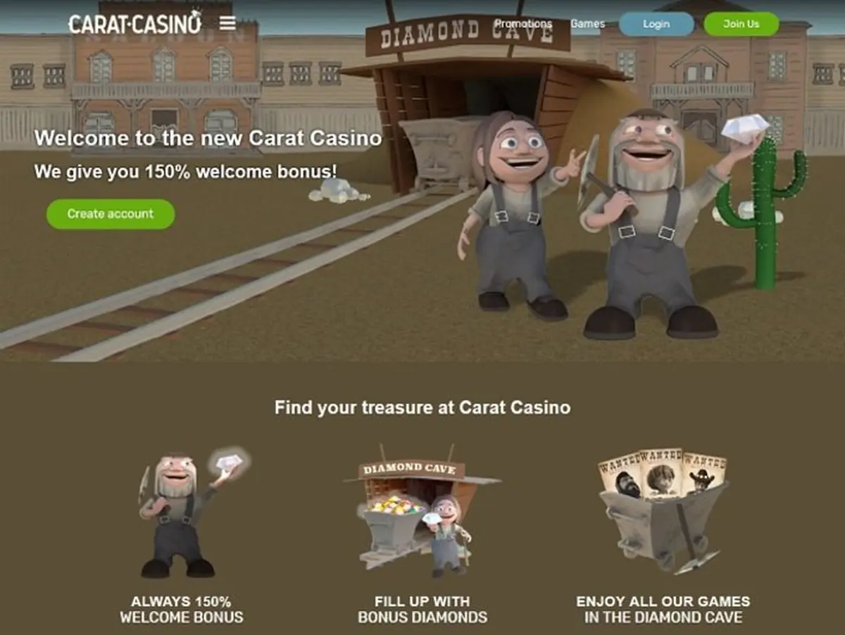 Carat Casino homepage screenshot – July 2026