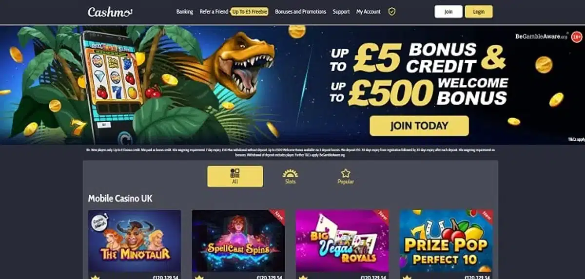 Cashmo casino historical homepage