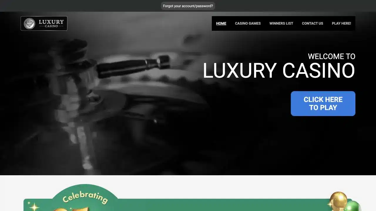 Luxury Casino homepage reached from the Casino Classic UK domain