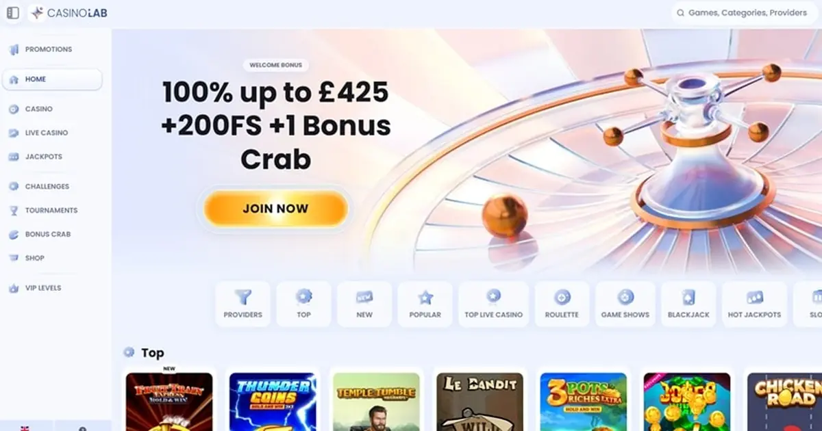 Casino Lab homepage screenshot – July 2026
