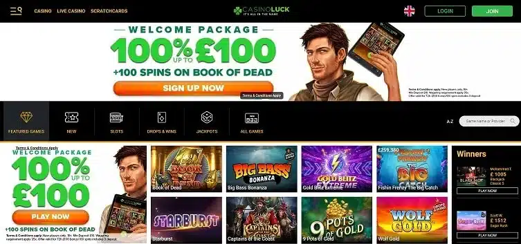 CasinoLuck casino homepage before it closed