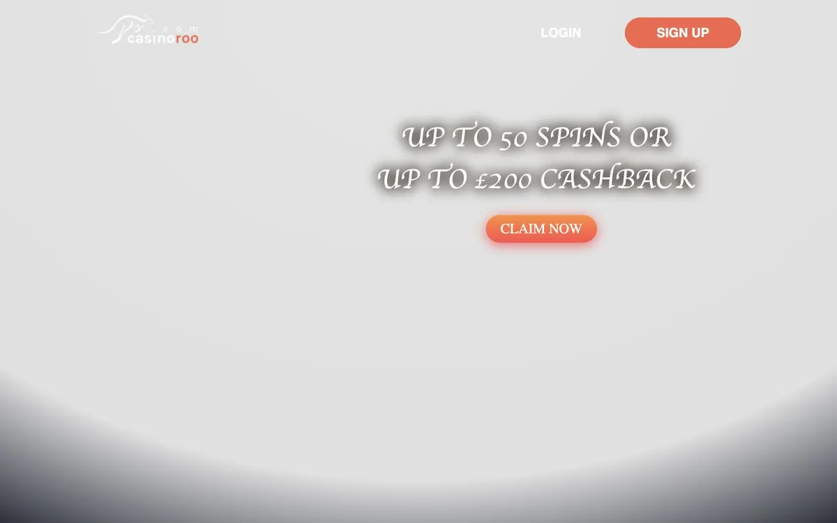 Casino Roo homepage showing the casino logo and historical welcome offer