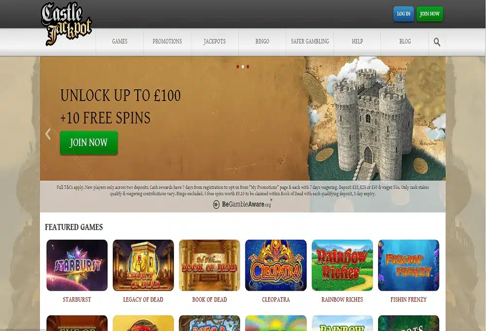 Castle Jackpot homepage screenshot – July 2026