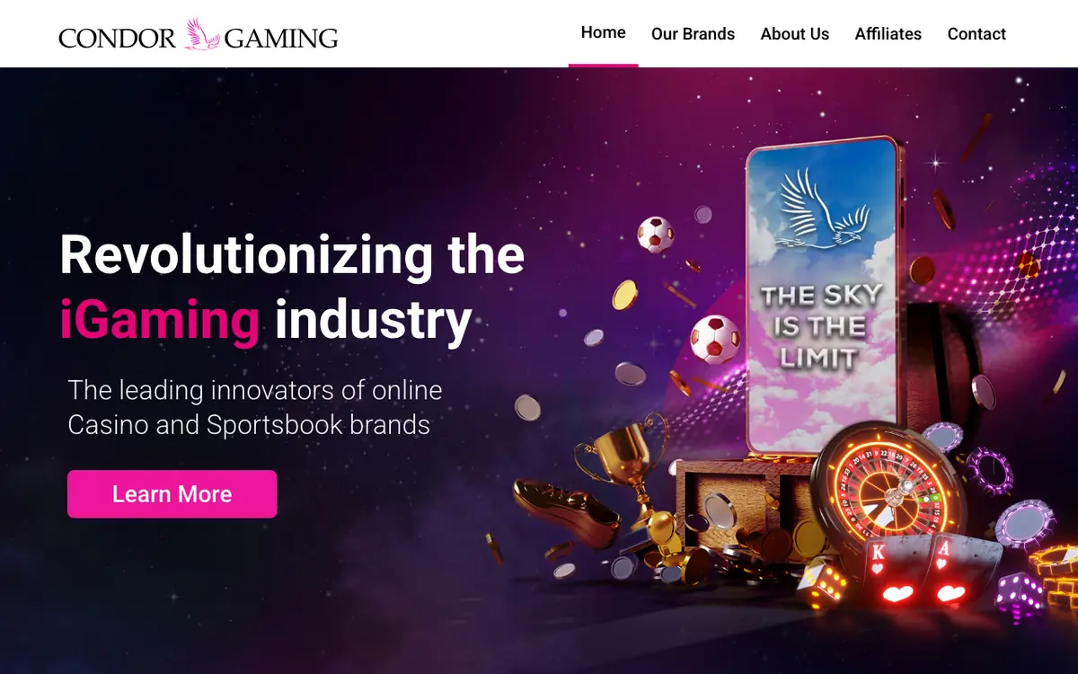 Condor Gaming corporate website screenshot – July 2026