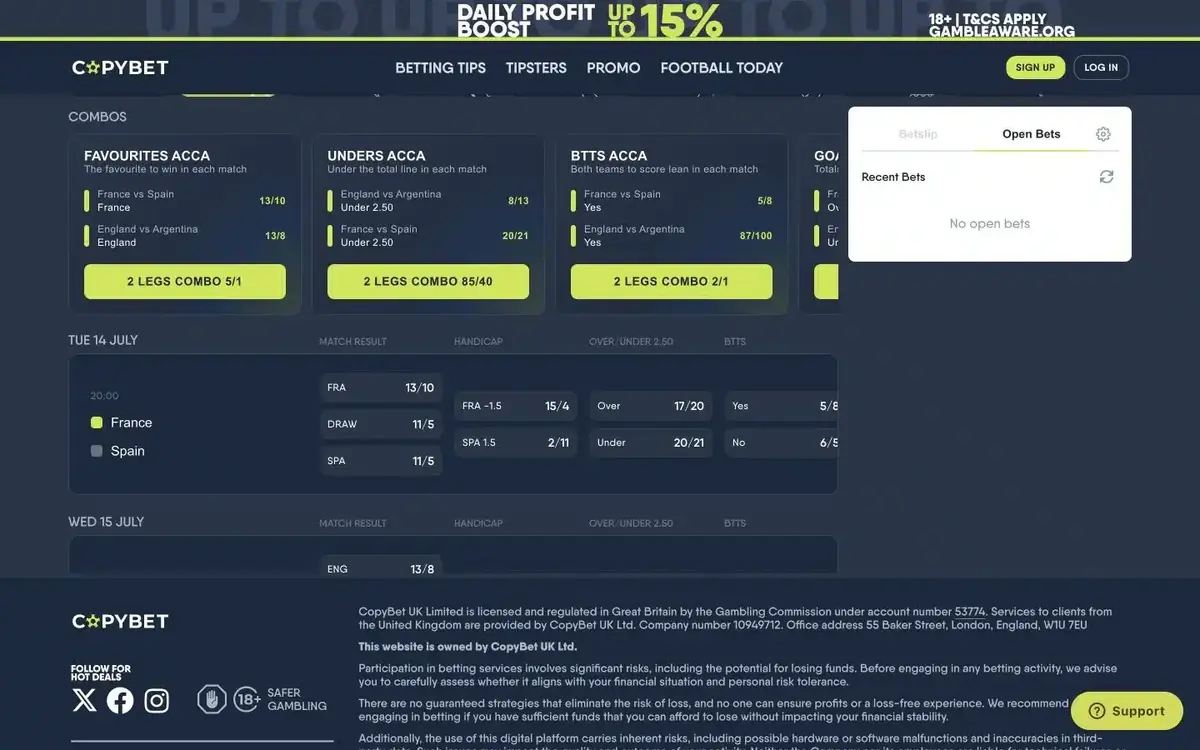 CopyBet homepage screenshot – July 2026