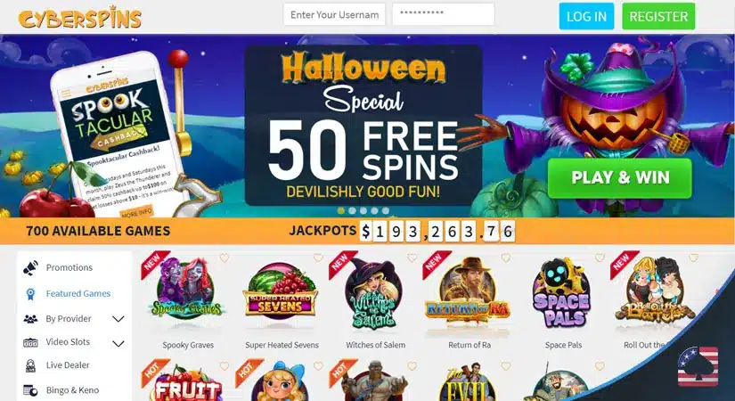 Cyberspins casino homepage before the casino closed