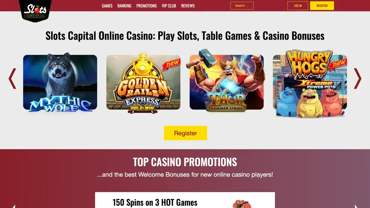 Slots Capital homepage reached from the Desert Nights Casino domain