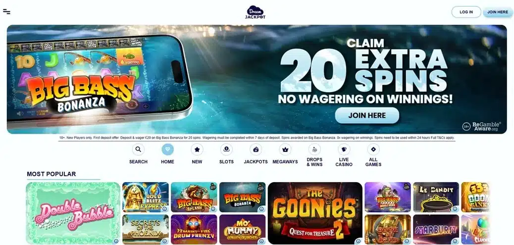 Dream Jackpot homepage screenshot