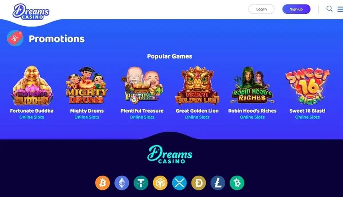 Dreams Casino homepage screenshot – July 2026