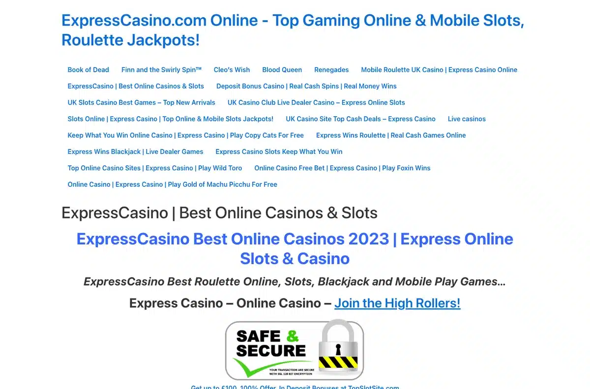 Express Casino homepage screenshot - July 2026