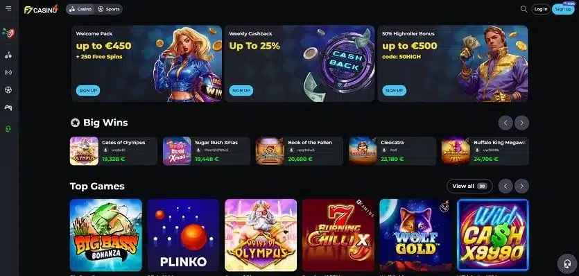 F7 Casino homepage screenshot