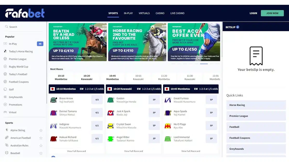 Fafabet sportsbook homepage before the UK service closed