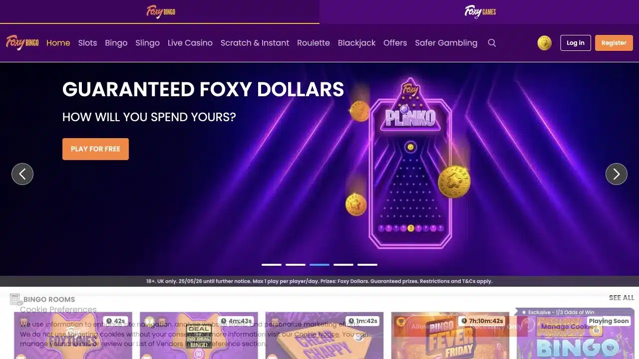 Foxy Bingo homepage screenshot