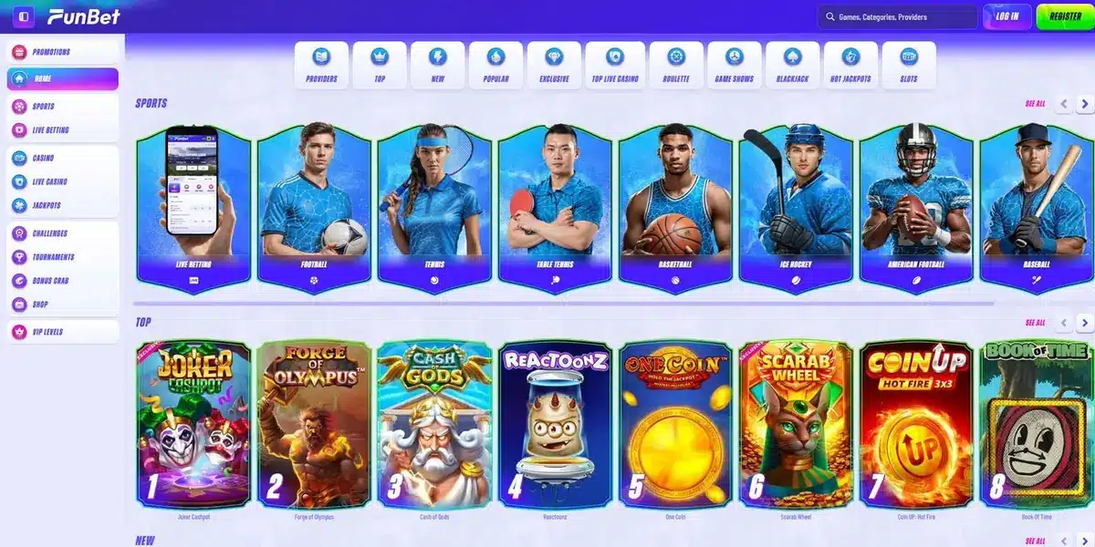 Funbet homepage screenshot – July 2026