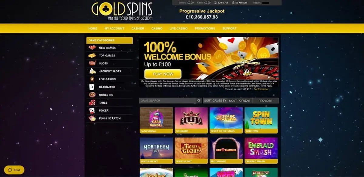 Archived Gold Spins Casino homepage