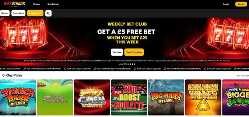 Hotstreak homepage screenshot – Grace Media flagship brand, July 2026