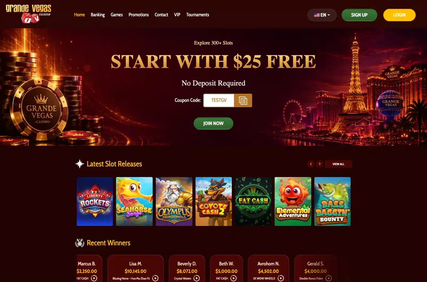 Grande Vegas Casino homepage screenshot