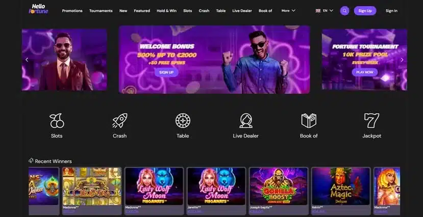 Hello Fortune Casino homepage screenshot
