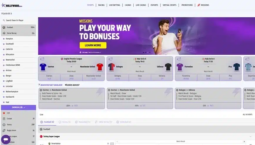 Hollywoodbets homepage screenshot