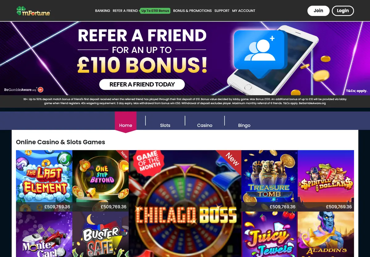 mFortune homepage in 2023 &ndash; In Touch Games' flagship casino, archived before the network closed