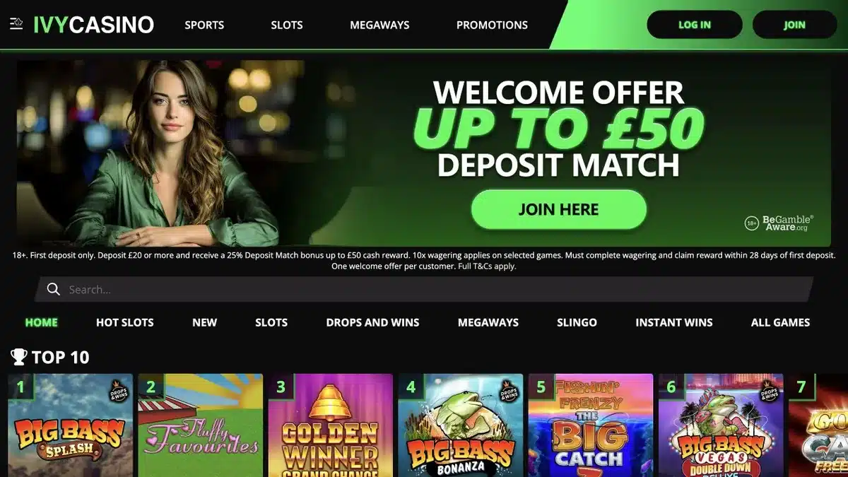 Ivy Casino homepage screenshot