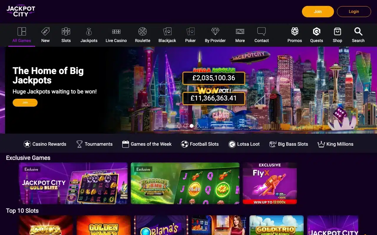Jackpot City Casino homepage screenshot
