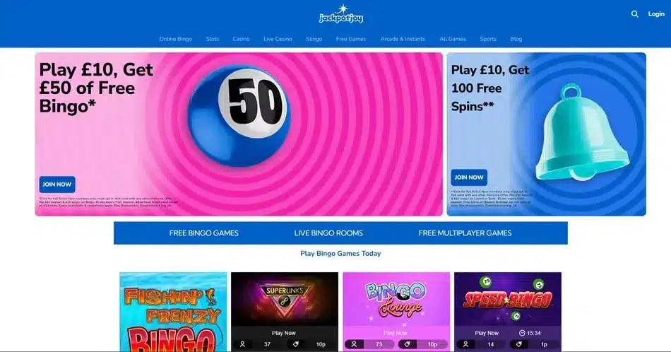 JackpotJoy casino homepage screenshot