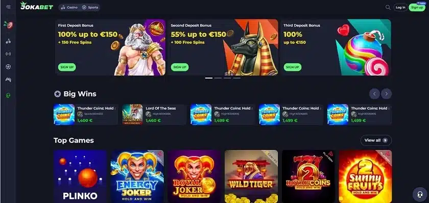Jokabet homepage screenshot