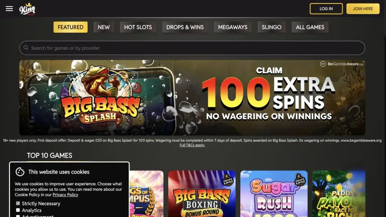 King Casino homepage screenshot