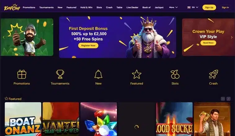 Kings Chip Casino homepage screenshot
