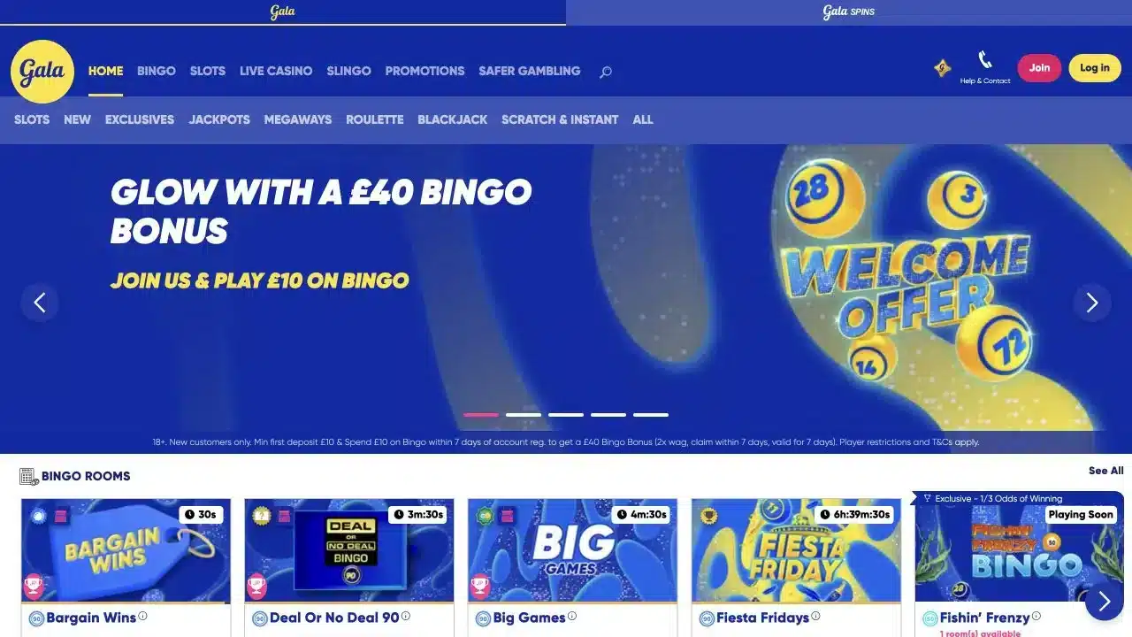 Gala Bingo homepage screenshot – LC International Limited brand, July 2026